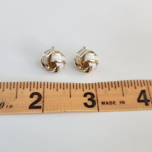 Bundle and Save- Minimalist Gold Jewelry White and Gold Knot Stud Earrings. New - Picture 4 of 5